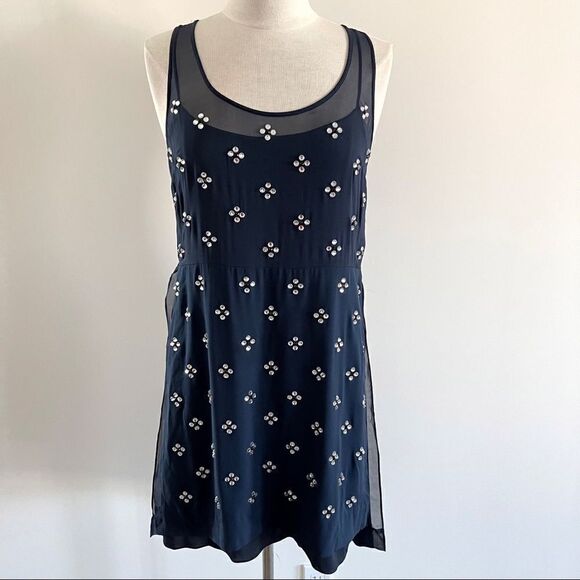 DVF Silk Navy Rhinestone Dress Abrielle Crystal - Picture 1 of 9